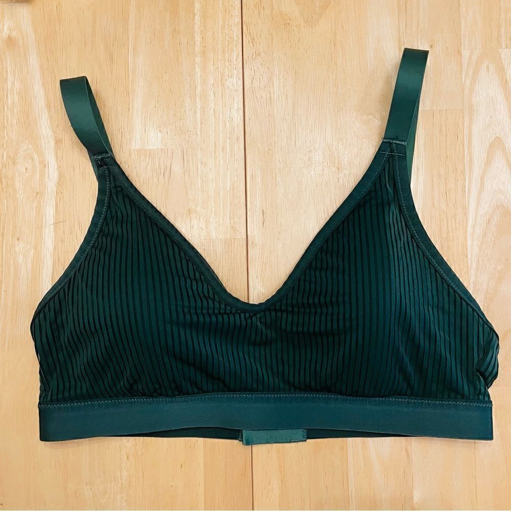 Aerie Striped Mesh Scoop Bralette Dark Sycamore Green Size XL